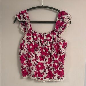 Floral Sleeveless Top with Lace Trim